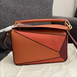 Calfskin Loewe Small Puzzle Multicolor Pumpkin